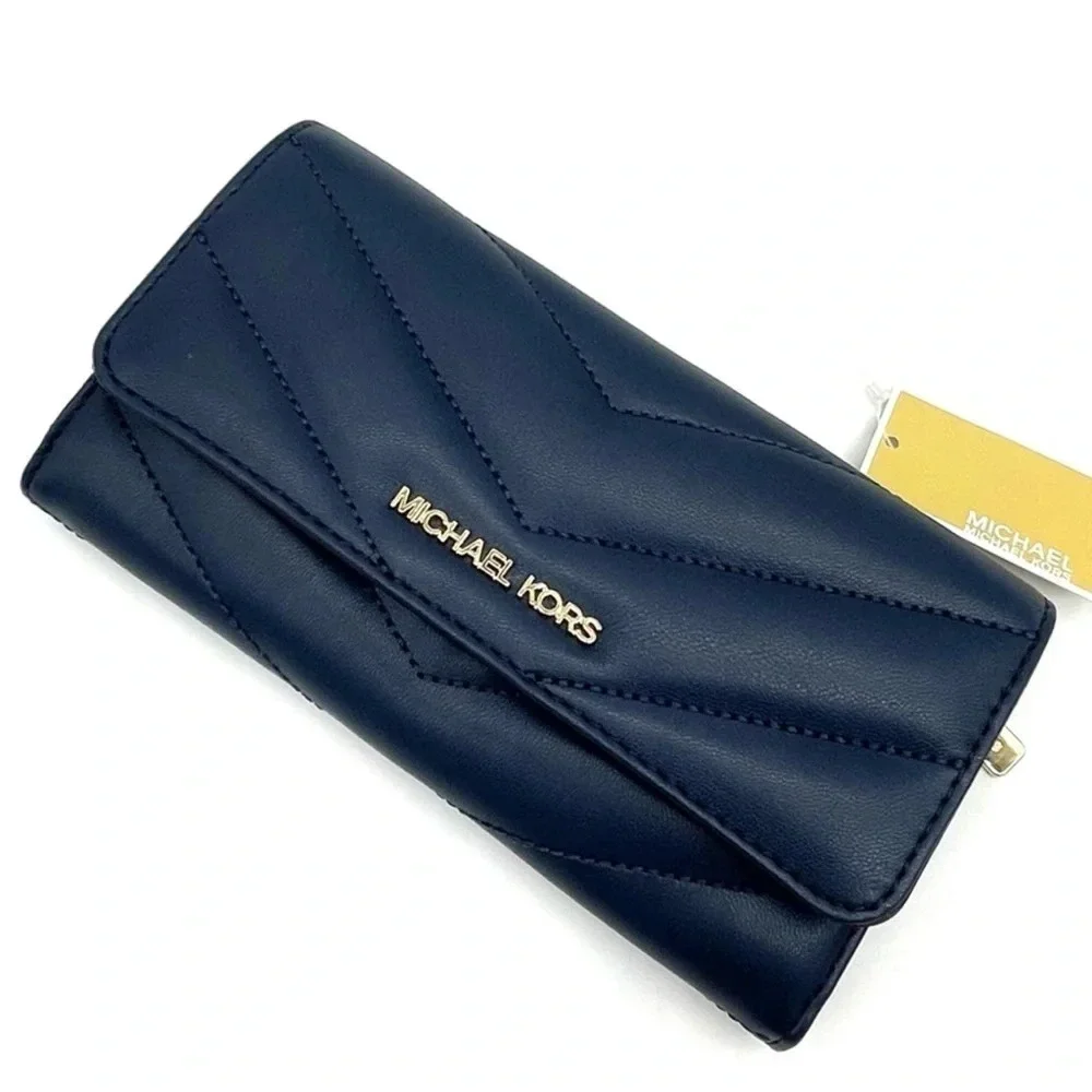 Michael Kors Large Trifold Wallet Navy Blue (NWT)